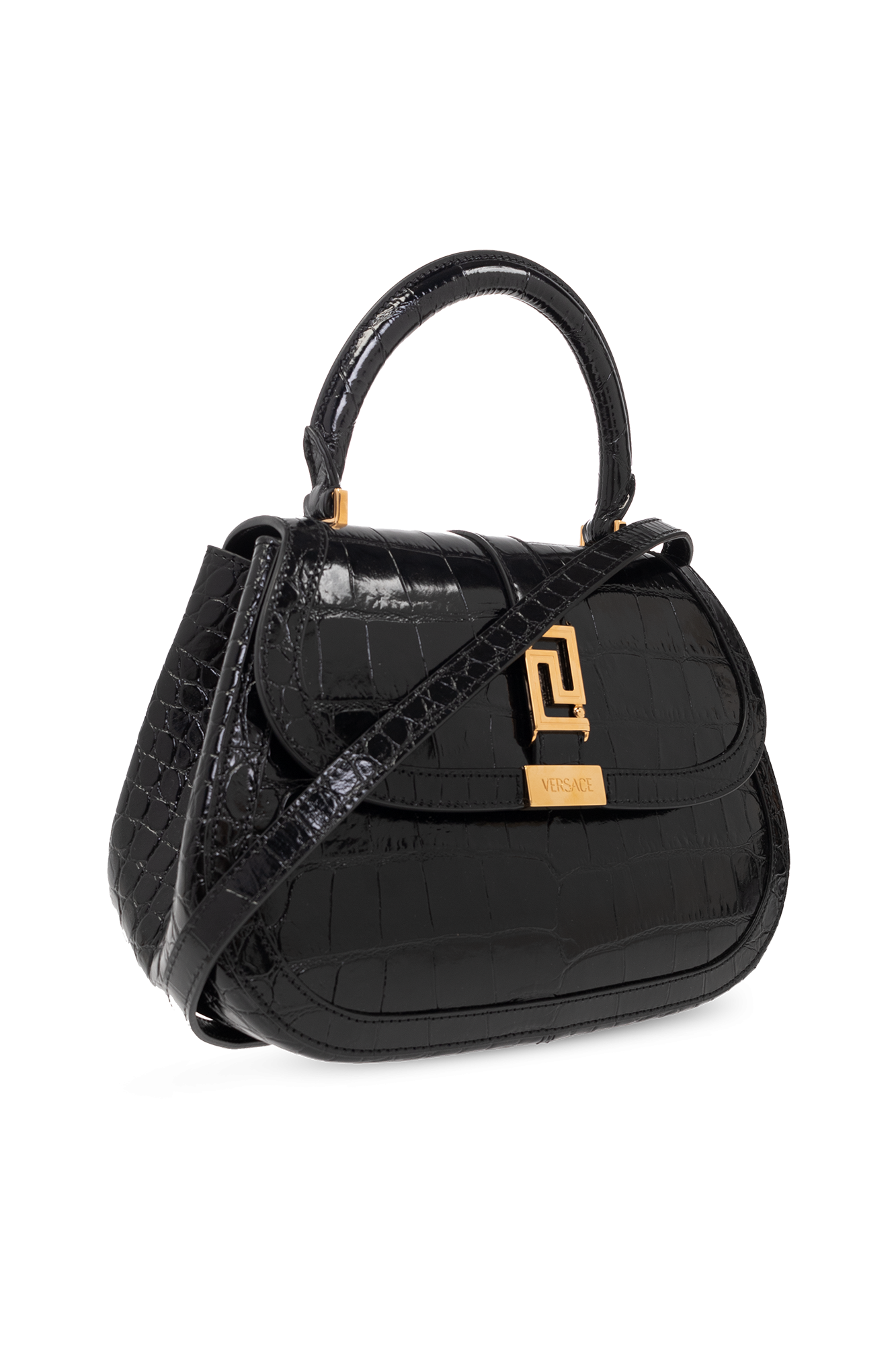 VERSACE♪セール♪D CALF LEATHER Versace Mini Bag Calf Embossing Croco in Black-Versace Gold